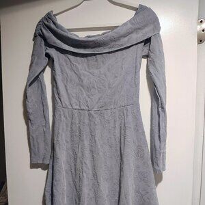 Velvet texture off the shoulder storm blue floral pattern dress